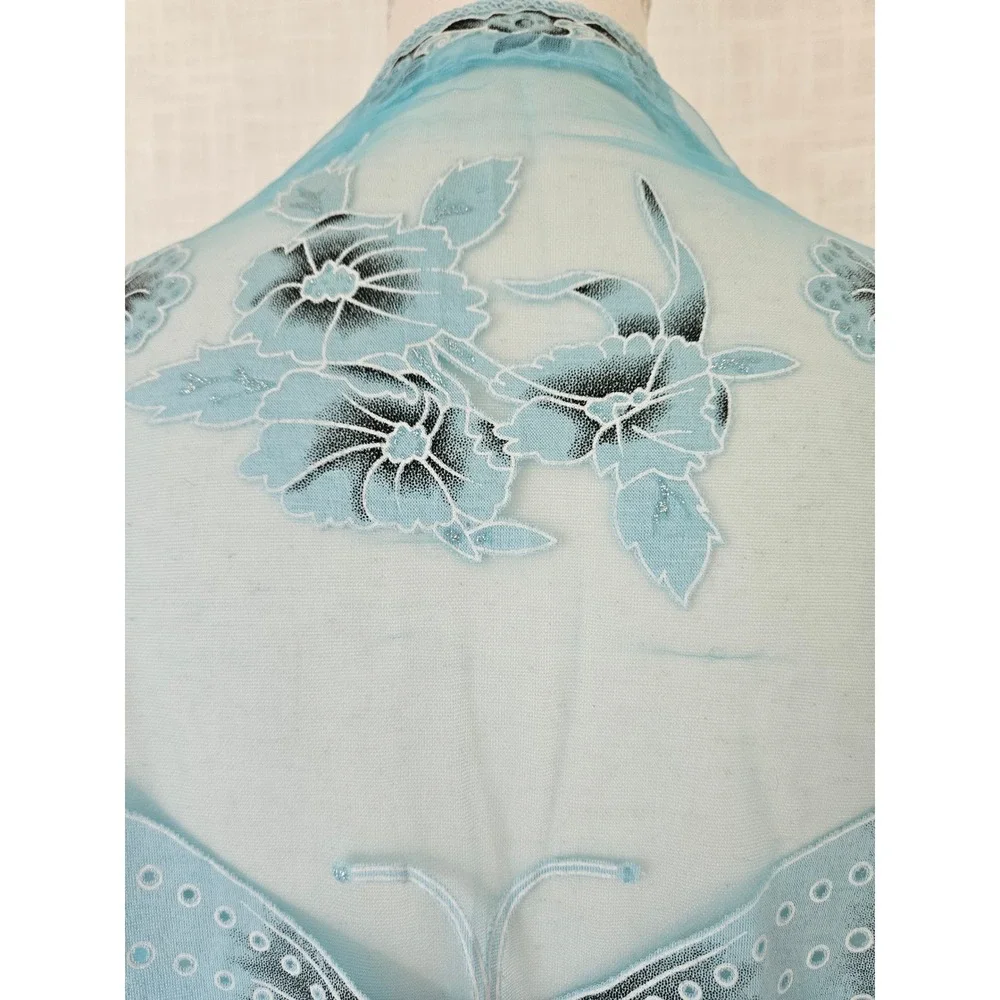 Butterfly Mesh Shawl Womens Scarf Blue Teal Fringe Boho Festival Sheer Fairycore